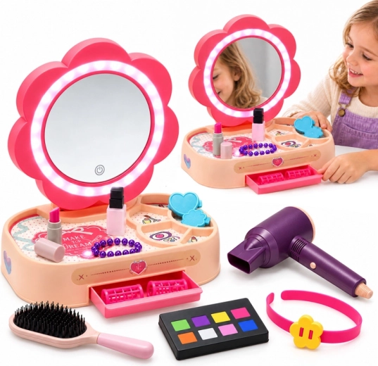 Coiffeuse cosmétique pour enfant avec miroir LED et accessoires