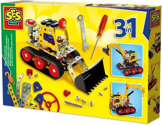 SES Creative kit de construction métallique – véhicules de chantier 3 en 1
