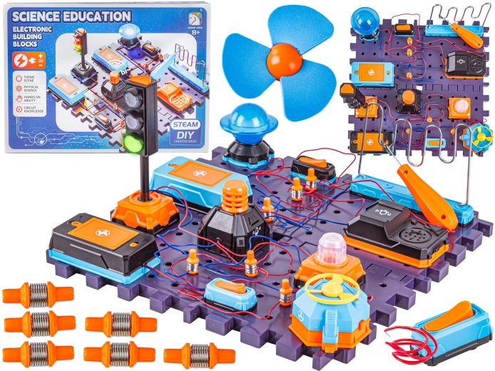 Kit d’expérimentation scientifique avec circuits électroniques (feu tricolore, ventilateur)
