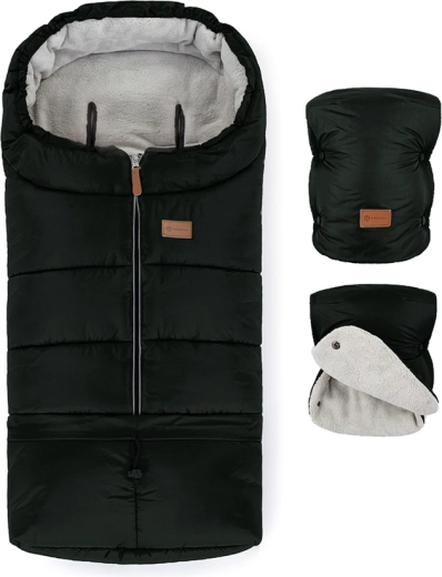 Petite&Mars set : chancelière d’hiver Jibot 3en1 et moufles pour poussette Jasie Ink Black