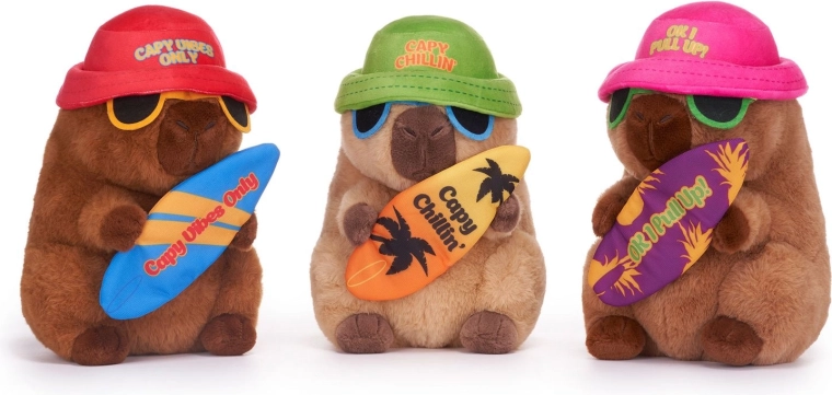 Capybara en peluche avec surf 25 cm - 1 pièce