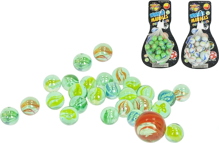 Set de billes en verre 25 pcs – transparentes, vertes et blanches