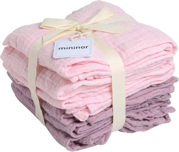 Couches en mousseline biologiques Mininor rose/heath flower - 6 pcs