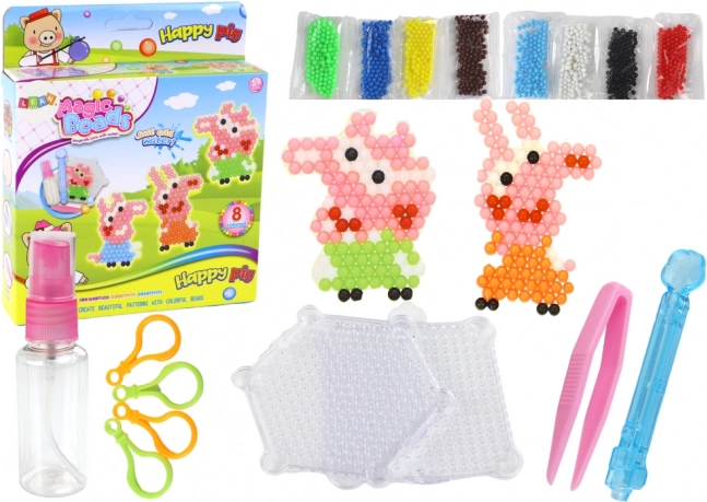 Perles aquatiques DIY – set de 8 couleurs avec motifs de petits cochons