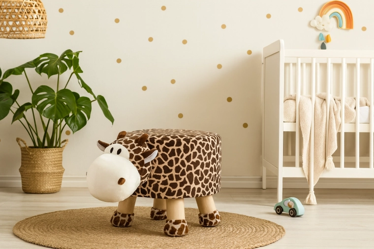 Tabouret en peluche pour enfants en forme de girafe 28 × 25 cm