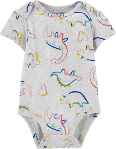 Body en coton Carter’s à manches courtes Grey Dino pour petite fille
