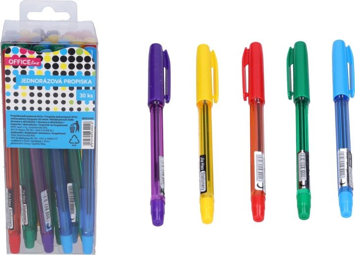 Stylo bille jetable à encre bleue, 30 pièces en boîte