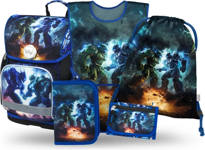 Set scolaire 5 en 1 Baagl Robots – cartable, trousse, sac, tablier et porte-monnaie