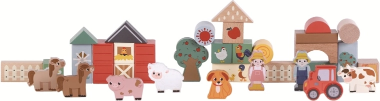 2Kids Toys cubes en bois La vie à la ferme, 36 pièces