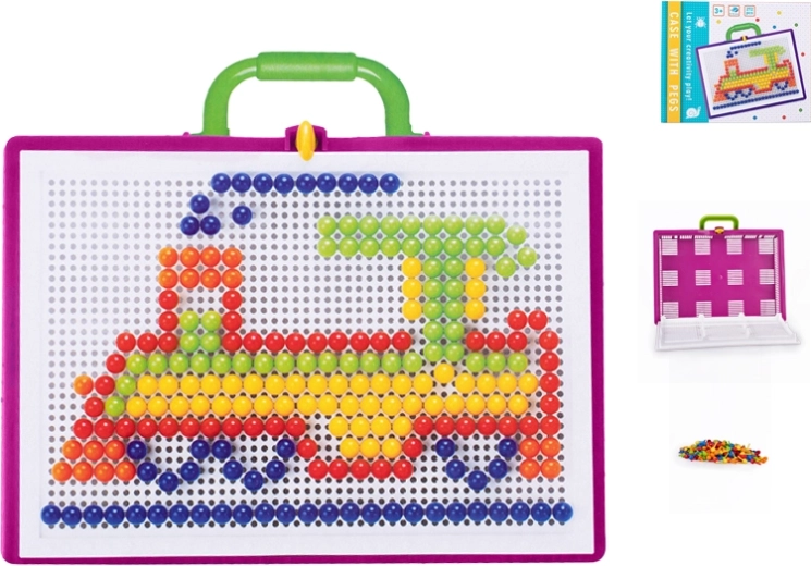 Mosaïque pour enfants avec chevilles, 272 pièces, dans une mallette avec tableau