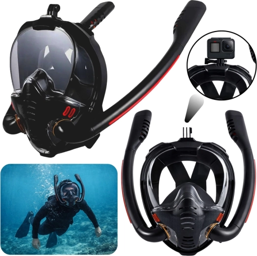 Masque intégral de snorkeling avec AntiFog et DryTop, noir L/XL