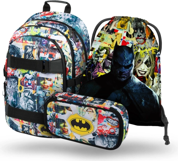 baagl set scolaire skate batman comics – sac à dos, sac de sport et trousse