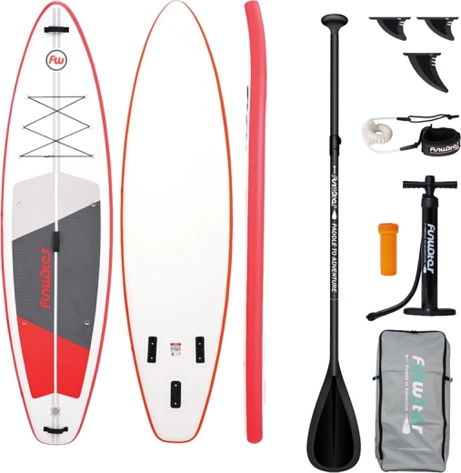 FunWater set SUP paddleboard gonflable 335 × 84 × 15 cm, rouge‑blanc