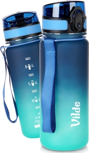 Bouteille d’eau Vilde 500 ml bleu-turquoise avec graduations