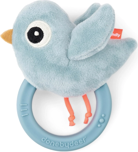 Hochet sensoriel avec anneau de dentition Birdee bleu Done by Deer