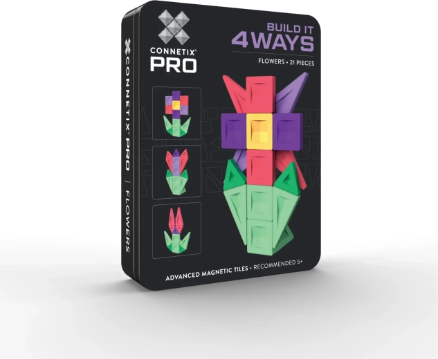 Kit de construction CONNETIX PRO Fleurs, 4 façons de construire, 21 pièces