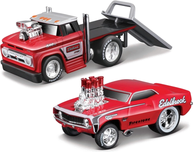 Maisto Muscle Transports 1966 Chevrolet C60 plateau avec 1969 Chevrolet Camaro SS 1:64