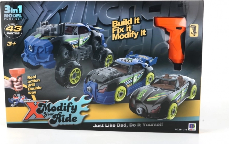 Kit de construction voiture 3 en 1 avec tournevis et perceuse pour enfants