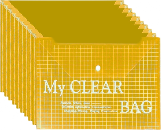 Pochette transparente pour documents à bouton-pression A4 jaune – 20 pcs
