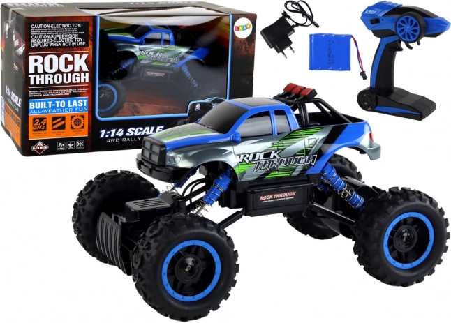 Voiture tout-terrain RC 1:14 2,4 GHz bleue 4x4