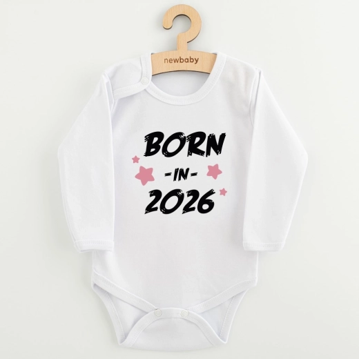 Body bébé New Baby avec imprimé Born in 2026 rose, manches longues, taille 68