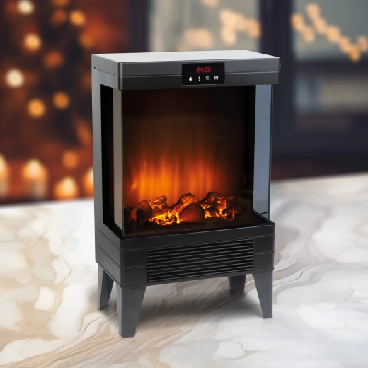 Cheminée électrique avec effet de flamme panoramique et chauffage