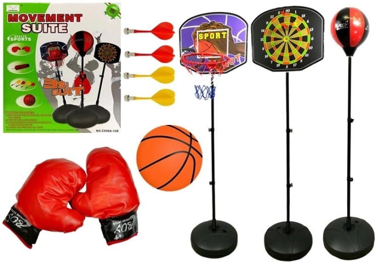 Ensemble sportif enfant 3-en-1 – basket-ball, boxe et fléchettes magnétiques