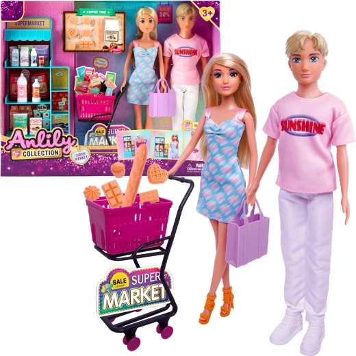Set de poupées pour supermarché avec chariot de courses