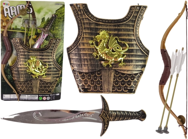 Costume de samouraï pour enfants avec armure dorée, arc et épée