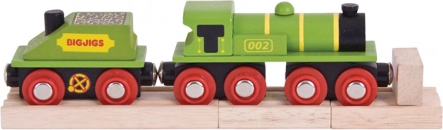 Bigjigs Rail locomotive verte avec tender et rails