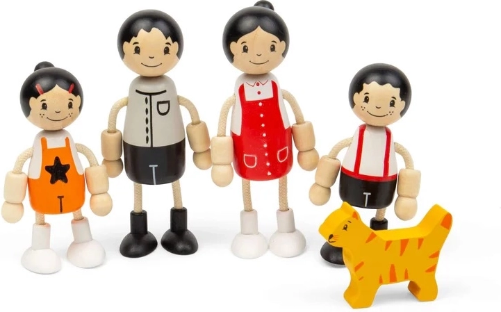 Tidlo poupées en bois pour maison de poupées – famille asiatique avec chat