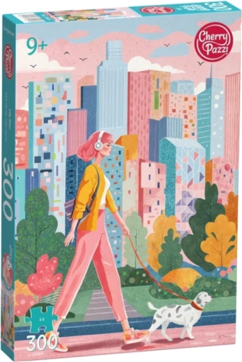 Puzzle CHERRY PAZZI Jeune fille avec son chien en ville, 300 pièces