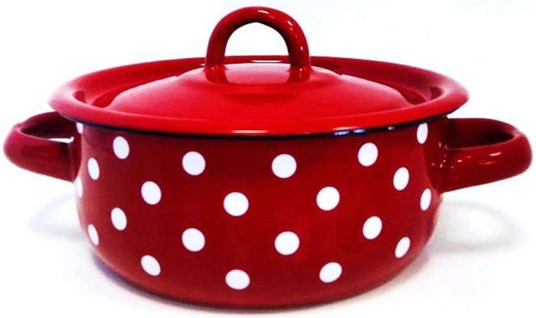 Casserole émaillée avec couvercle 1,5 l – pois rouges