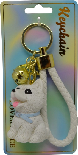 Porte-clés avec chien blanc assis