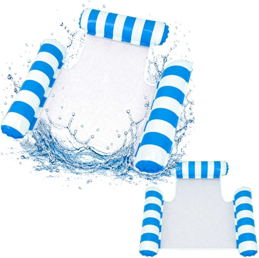Matelas flottant gonflable avec dossier et filet, blanc-bleu