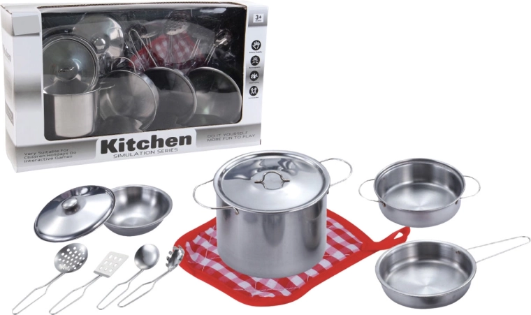 Set de vaisselle en métal pour enfants avec accessoires, 11 pièces