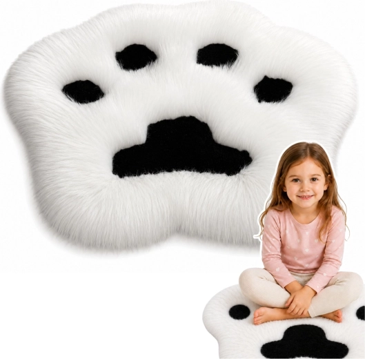 Tapis pelucheux en forme de patte noir et blanc 60 × 60 cm