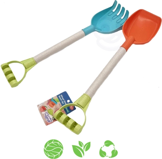 Woopie Green set de sable – pelle et râteau 51 cm en matériau biodégradable