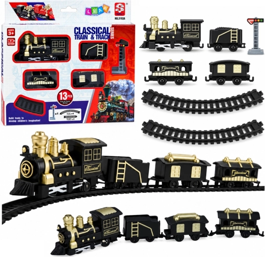 Petit train classique à piles avec locomotive, wagons et rails – 13 pièces