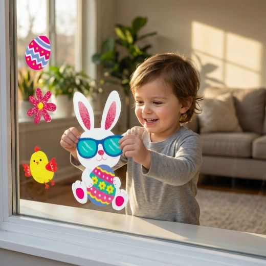 Autocollant de fenêtre de Pâques scintillant avec lapin 43 × 30 cm