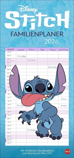 Calendrier familial Disney Stitch 2026 - 1 pièce