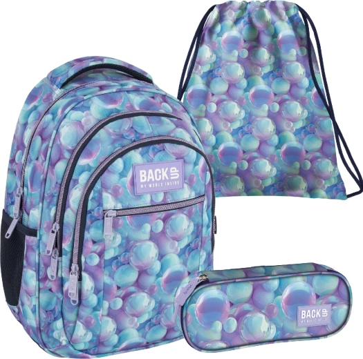 Set scolaire BackUP Bubble AI 3-en-1 – sac à dos, trousse et sac à cordon