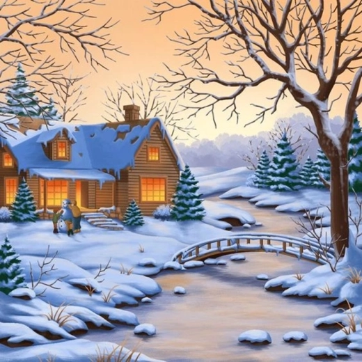 Norimpex Peinture par numéros Bonhomme de neige devant la maison 40 × 50 cm