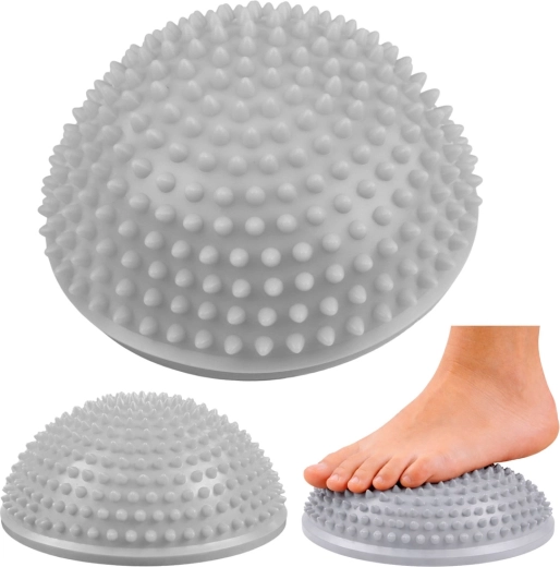 Demi-sphère sensorielle d’équilibre avec picots de massage, grise 16 cm