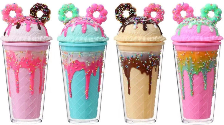 Gobelet avec couvercle et paille, donuts avec vermicelles, 350 ml