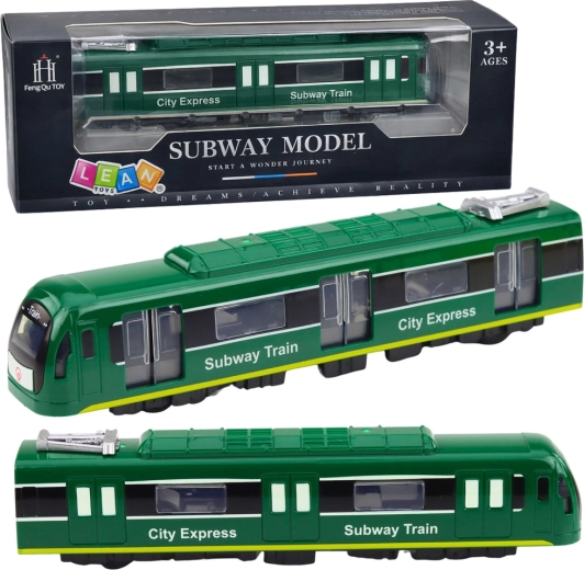 Train de métro vert CITY EXPRESS avec lumières et sons, portes ouvrantes