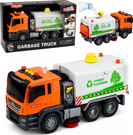 Camion poubelle – balayeuse-citerne de voirie pour enfants avec pulvérisation d’eau, lumières et sons