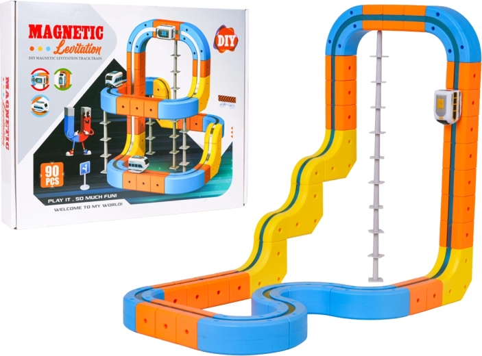 Circuit de voitures magnétique coloré avec train, 90 pièces