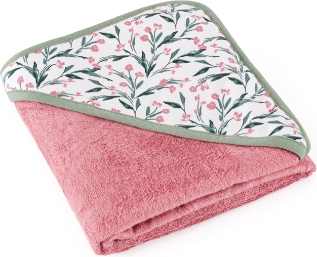 Petite&Mars Serviette de bain en bambou avec capuche Loulou pink meadow 100 × 100 cm
