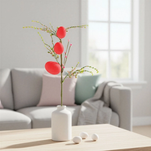 Branche scintillante de Pâques avec œufs, rouge, 40 × 16 cm